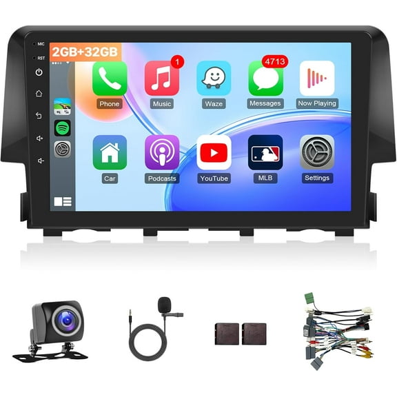 Car Stereo for Honda Civic 2016 2017 2018 2019 2020 2021, Android GPS Navigation Head Unit Radio Replacement with Wireless CarPlay Android Auto Backup Camera