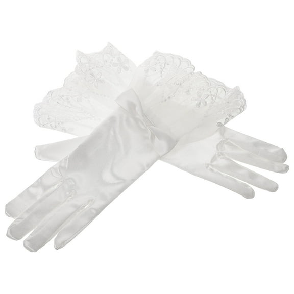 LOLIPPYY White Lace Satin Gloves for Wedding Brides and Formal Tea Party Accessories