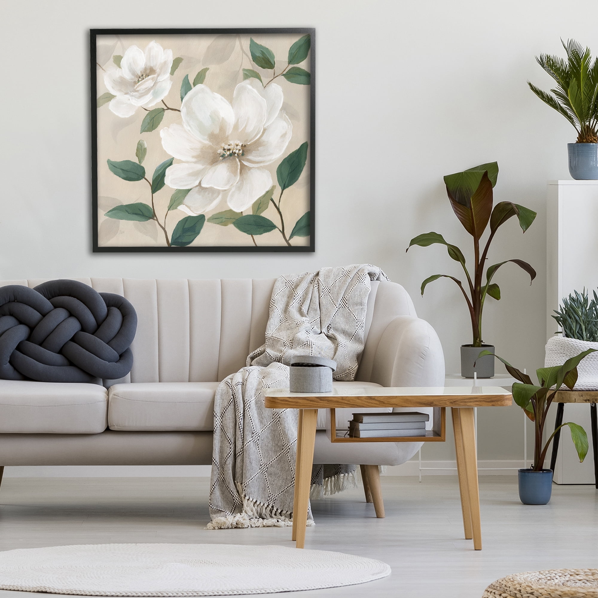 Stupell Industries Serene White Blossom with Leaves Black Framed Giclee Art, design by Nan