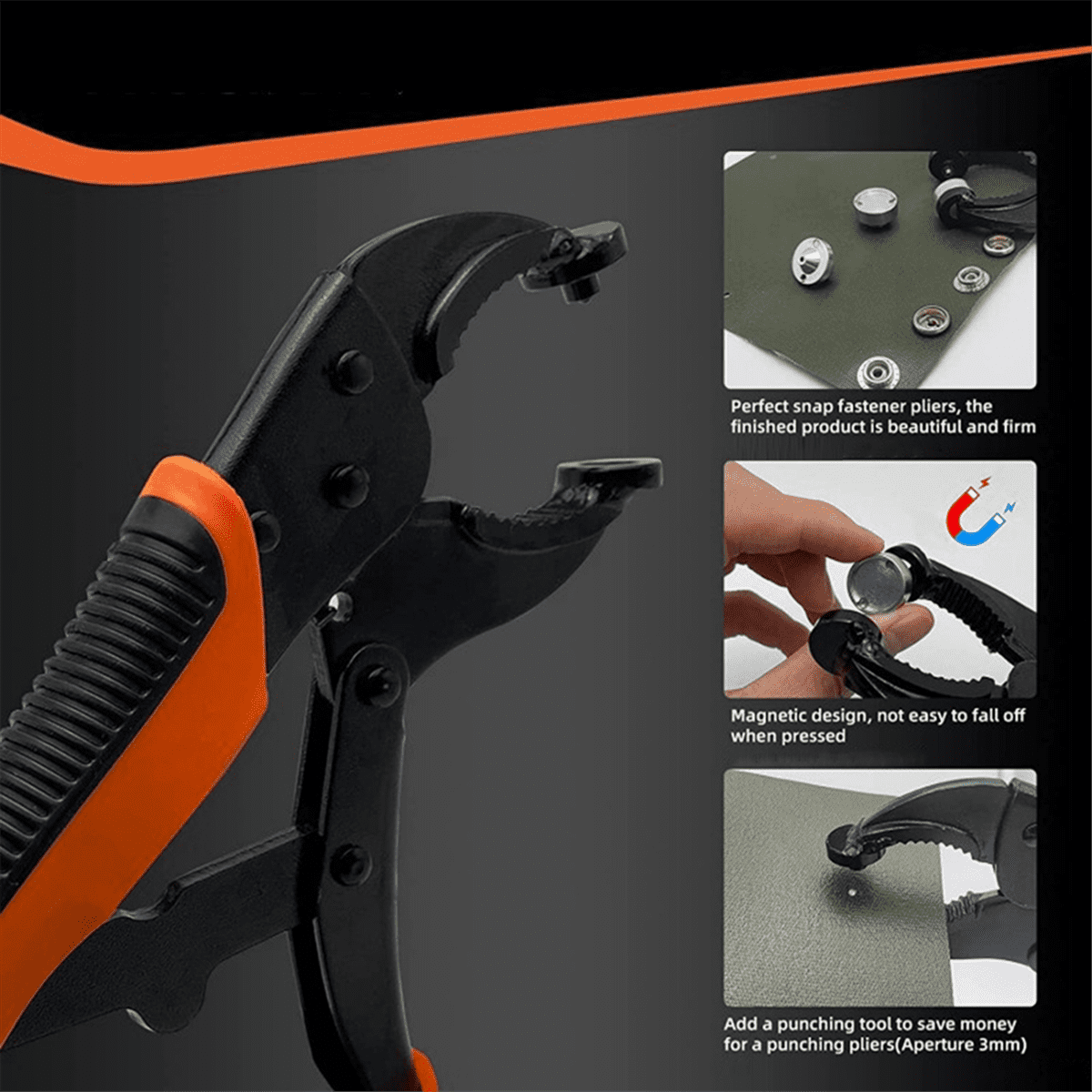 Heavy-Duty Snap Fastener Pliers Adjustable Tool Pliers with Three Dies for Leather Snap and Sewing