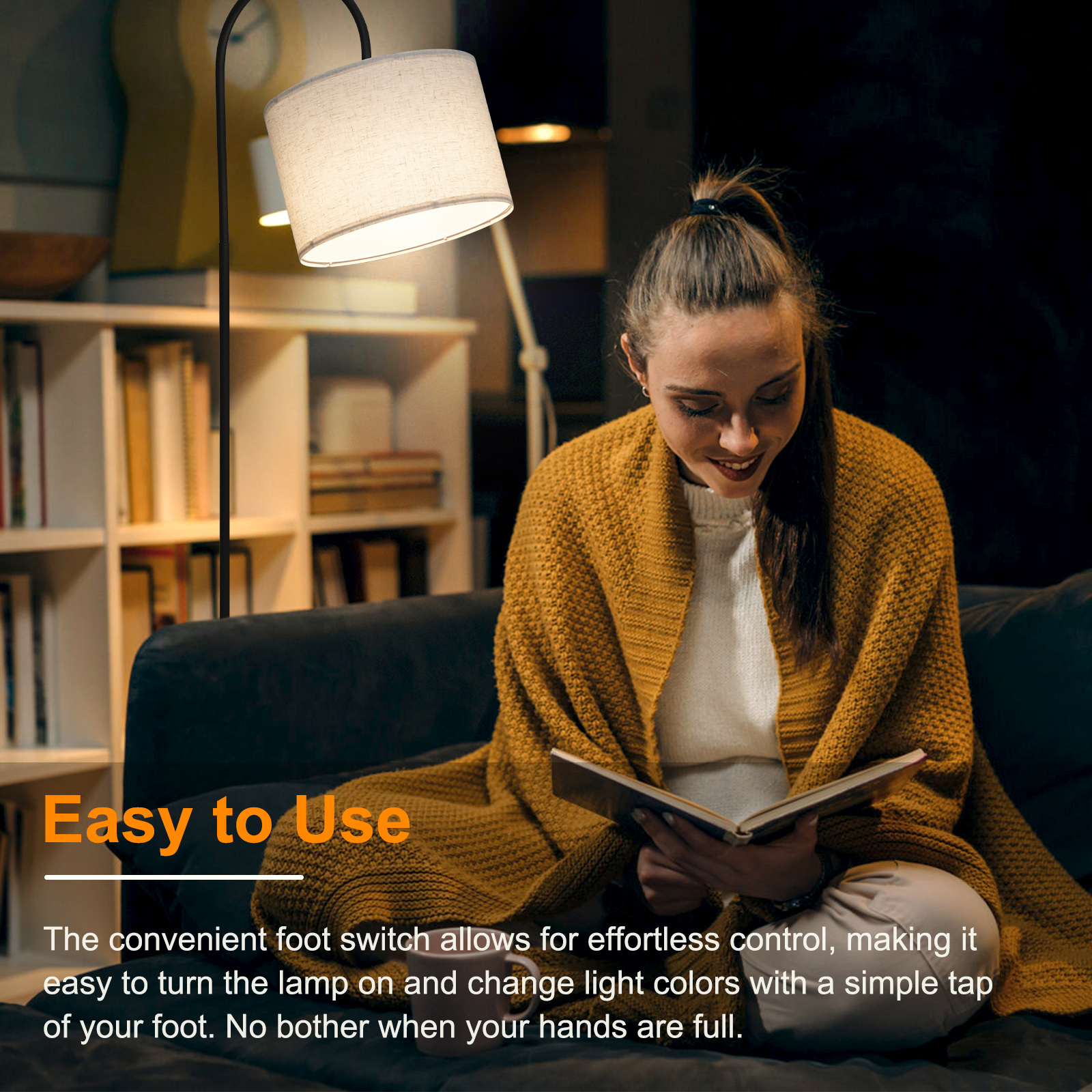 Modern Standing Lamp, Floor Lamp for Living Room, Hanging Shade and 3 Color Temperatures 12W Bulb for Bedroom, Study Room, Office