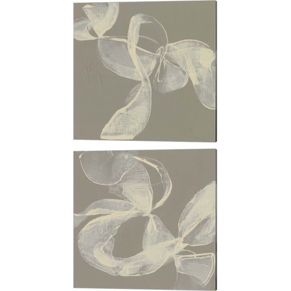 Great Art Now White Ribbon on Beige by Jennifer Goldberger 2 Piece Canvas Art Set Each 14"W x 14"H
