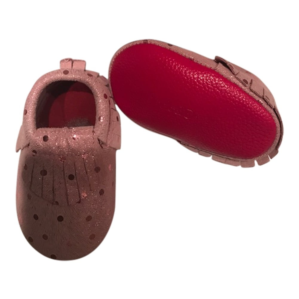 Baby Girls Pink Sequins Red Soft Sole Exotic Bow Suede Crib Shoes 3-18M