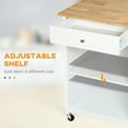 thumbnail image 3 of 27" Kitchen Cart With Drawer - White. Glass Door Cabinet & Towel Rack. Adjustable Shelf. Rubber Wood Top. 4 For Mobility. 26.5" W X 19" D 34" H. 110 Lbs Capacity Island On Wheels Drawer, Workspace., 3 of 5