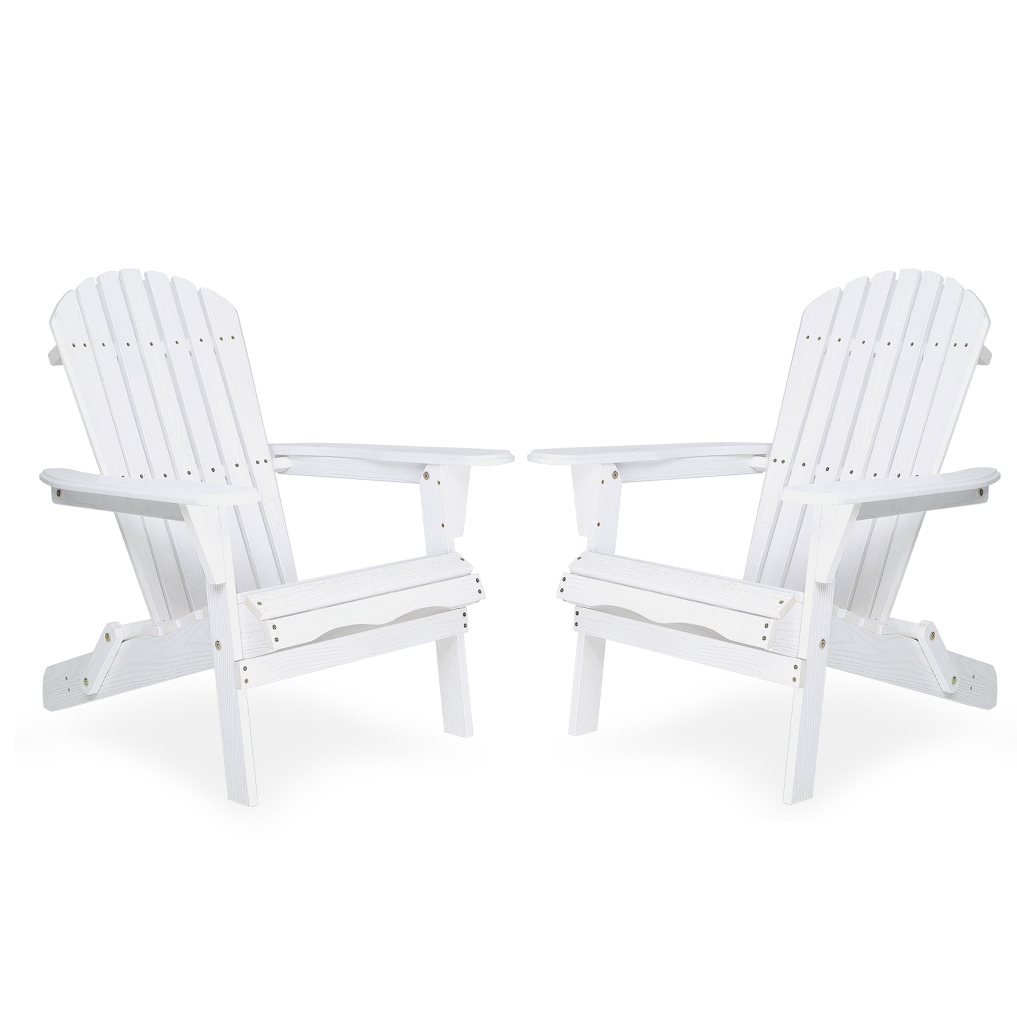 Leumius Folding Adirondack Chair Outdoor, Wooden Accent Lounge Patio Chair Set of 2 for Garden, Lawn, Backyard,White