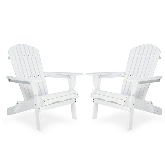 Wood Lounge Patio Chair for Garden Outdoor - Wooden Folding Embossed Adirondack Chair Set of 2, Solid Cedar Wood Grain, Half Pre-Assembled, Low Maintenance & Foldable Design
