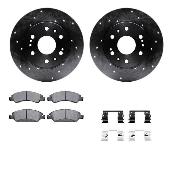 Dynamic Friction Company Front Brake Rotors-Drilled and Slotted-Black with Ultimate Duty Performance Brake Pads includes Hardware 8412-48036