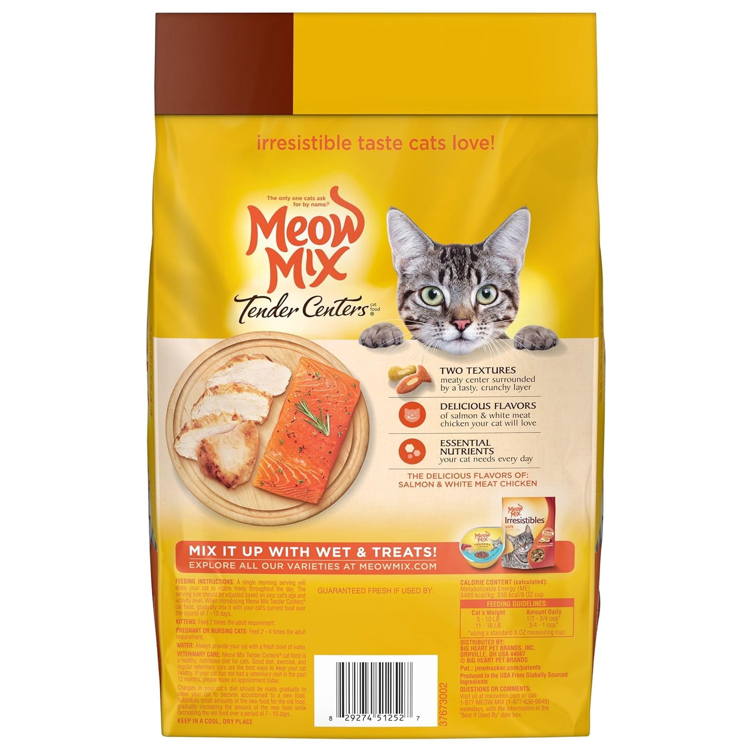 Meow Mix Tender Centers Dry Cat Food, Salmon & Chicken, 3 Pound, Crunchy Outside Meaty Inside