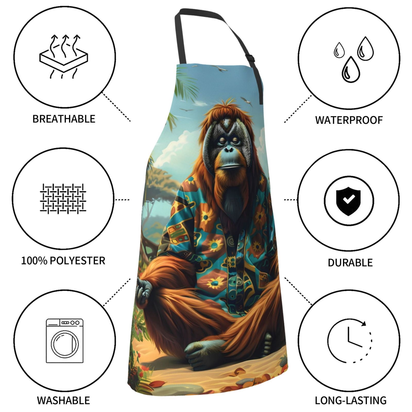 Kdxio Forest Meditating Gorilla Apron with Pockets Adjustable Kitchen Aprons for Men Women Waterproof Aprons for Cooking,Drawing,Crafting, Baking Household Cleaning