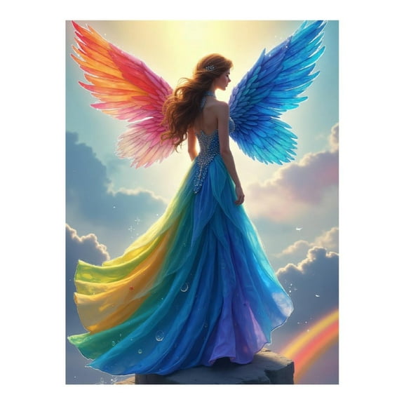 Diamond Art Kits for Adults - Colorful Angel Print No.128 5D Frameless Dimond Painting Kit for Adults Beginner, Round Diamond Kits for Home Wall Decor, Gift for Women
