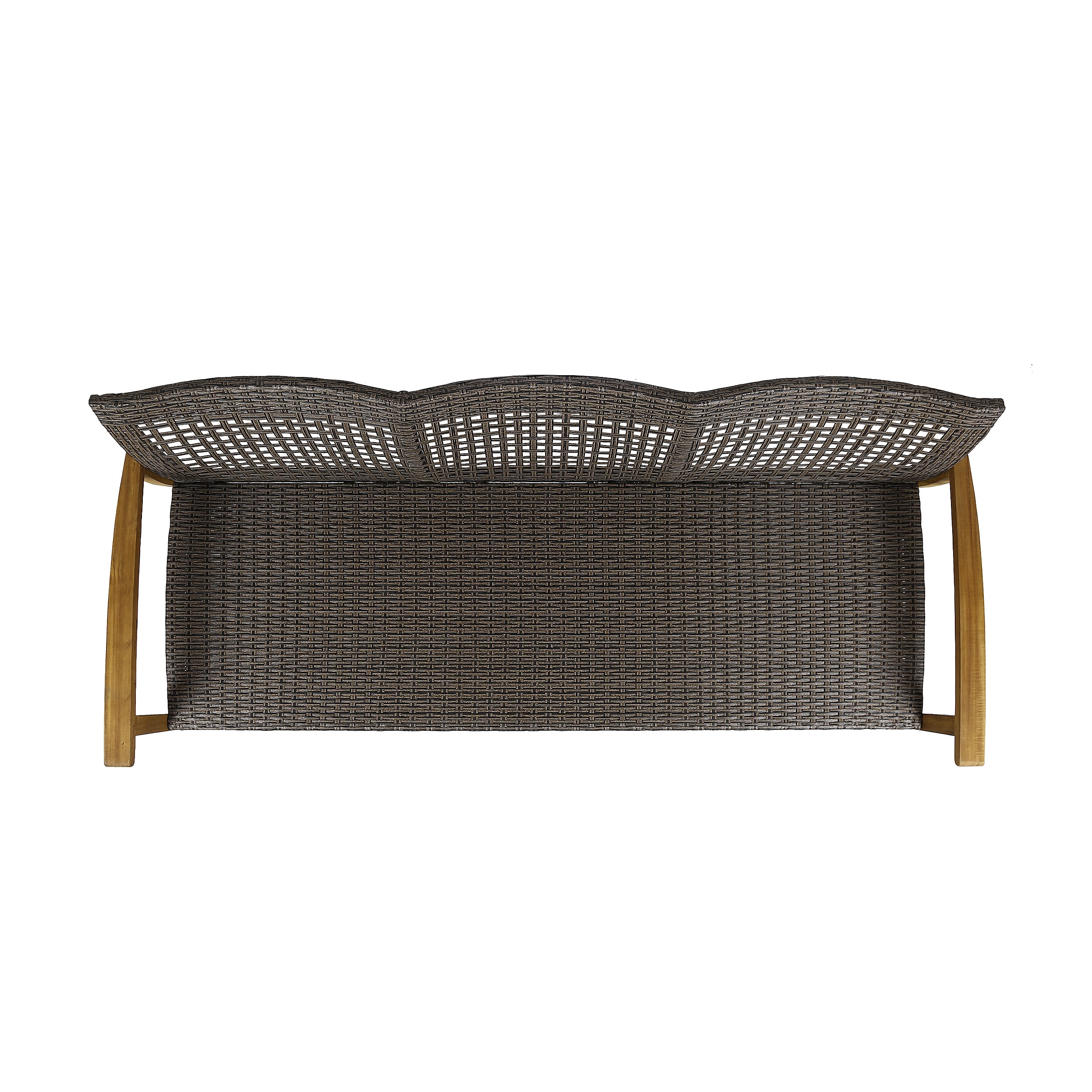 Outdoor Wood Woven Combined 3 Seater Sofa, Large Leisure Couch for Patio Garden, Multi Brown and Gray