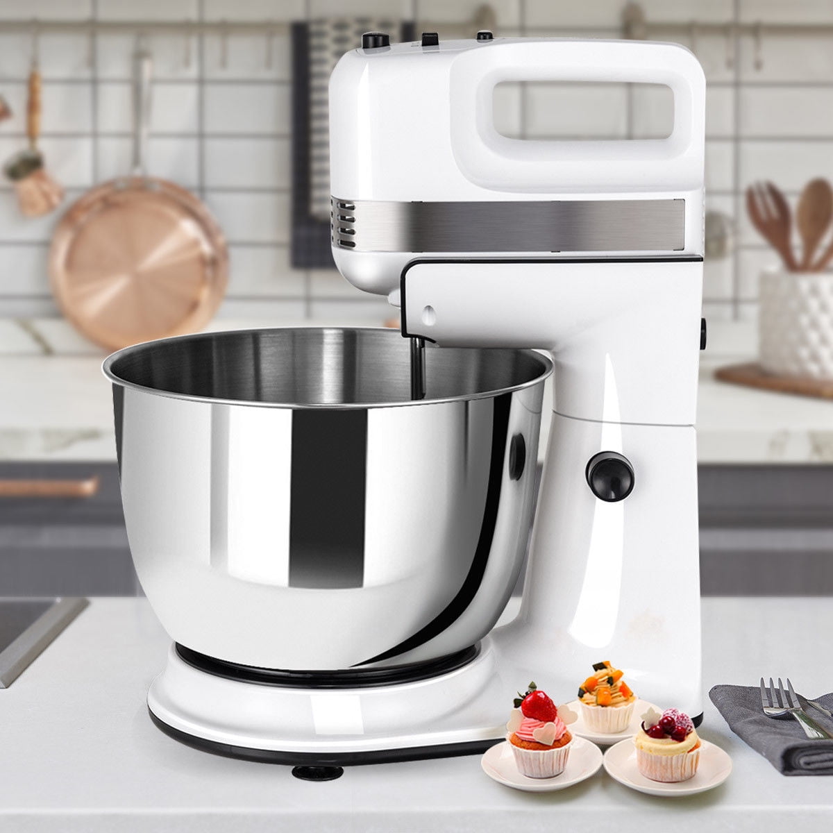 250W 5Speed Stand Mixer w/ Dough Hooks Beaters and Stainless Steel Bowl Walmart Canada