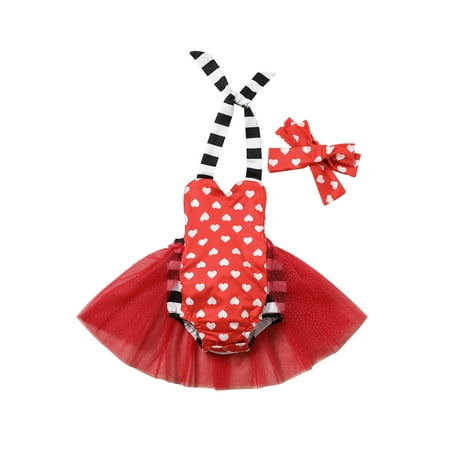 

Binpure Baby Girls Summer Romper Valentine Heart Halter Romper + Headband