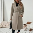 thumbnail image 5 of Stichou Women's Winter Wool Coat Business Long Sleeve Fall Winter Notch Lapel Oversized Long Peacoat Khaki L, 5 of 7