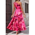 thumbnail image 2 of Vestido maxi floral de un solo hombro para mujer PRETTYGARDEN en rojo rosa, 2 of 6