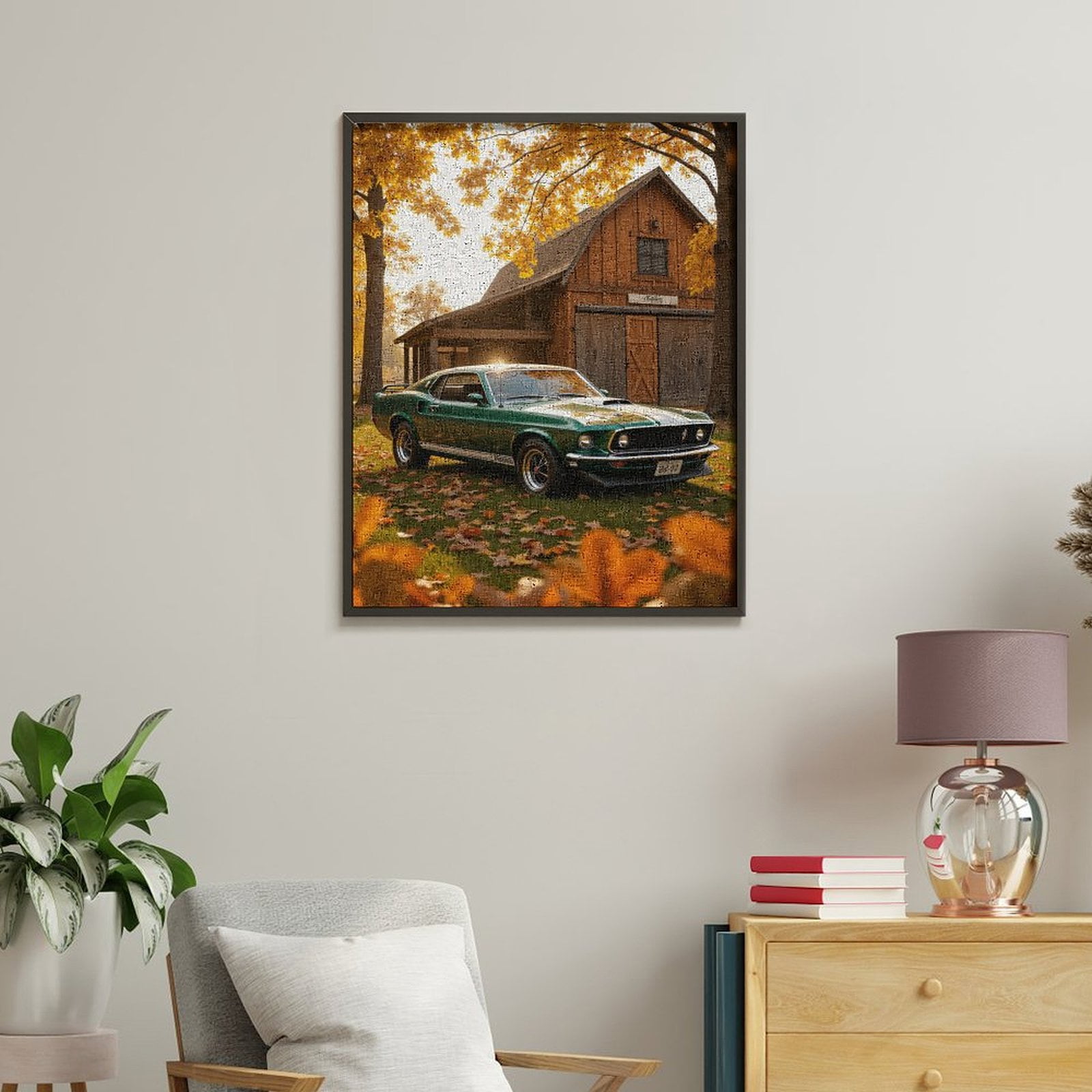 Paint By Numbers Kit for Adults Beginner - DIY Green Classic Car Autumn Scene Canvas Painting Kits for Adults, Frameless Paint By Number for Adults for Home Wall Decor 16x20 Inch