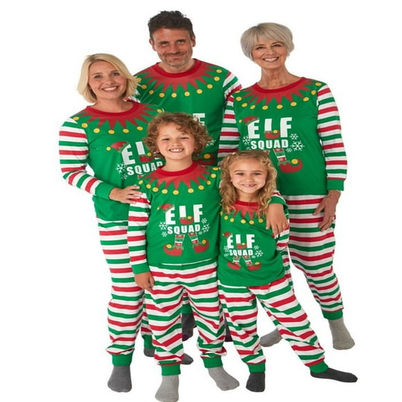 AAOMASSR Pyjama de Noël Ensemble de la Famille Uk Elf Costume Vert Pjs Noël Elf Squad Pjs Nightwear à Rayures de Noël