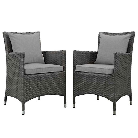 Pemberly Row  Patio Dining Arm Chair in Canvas Gray (Set of 2)