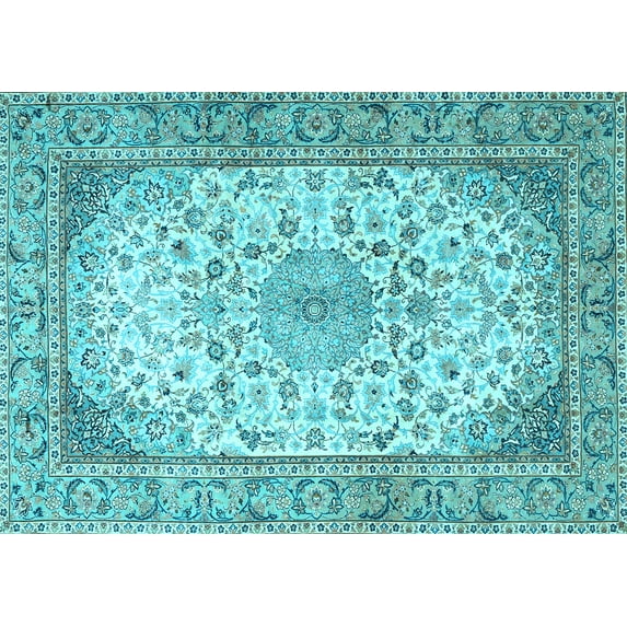 Ahgly Company Indoor Rectangle Medallion Light Blue Traditional Area Rugs, 2' x 5'