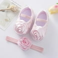 thumbnail image 2 of Baozhu Newborn Baby Shoes Baptism + Hair Band Baby Girl Flower First Walker Toddler Cute Baby Soft Prewalker 0-12 Months, 2 of 5