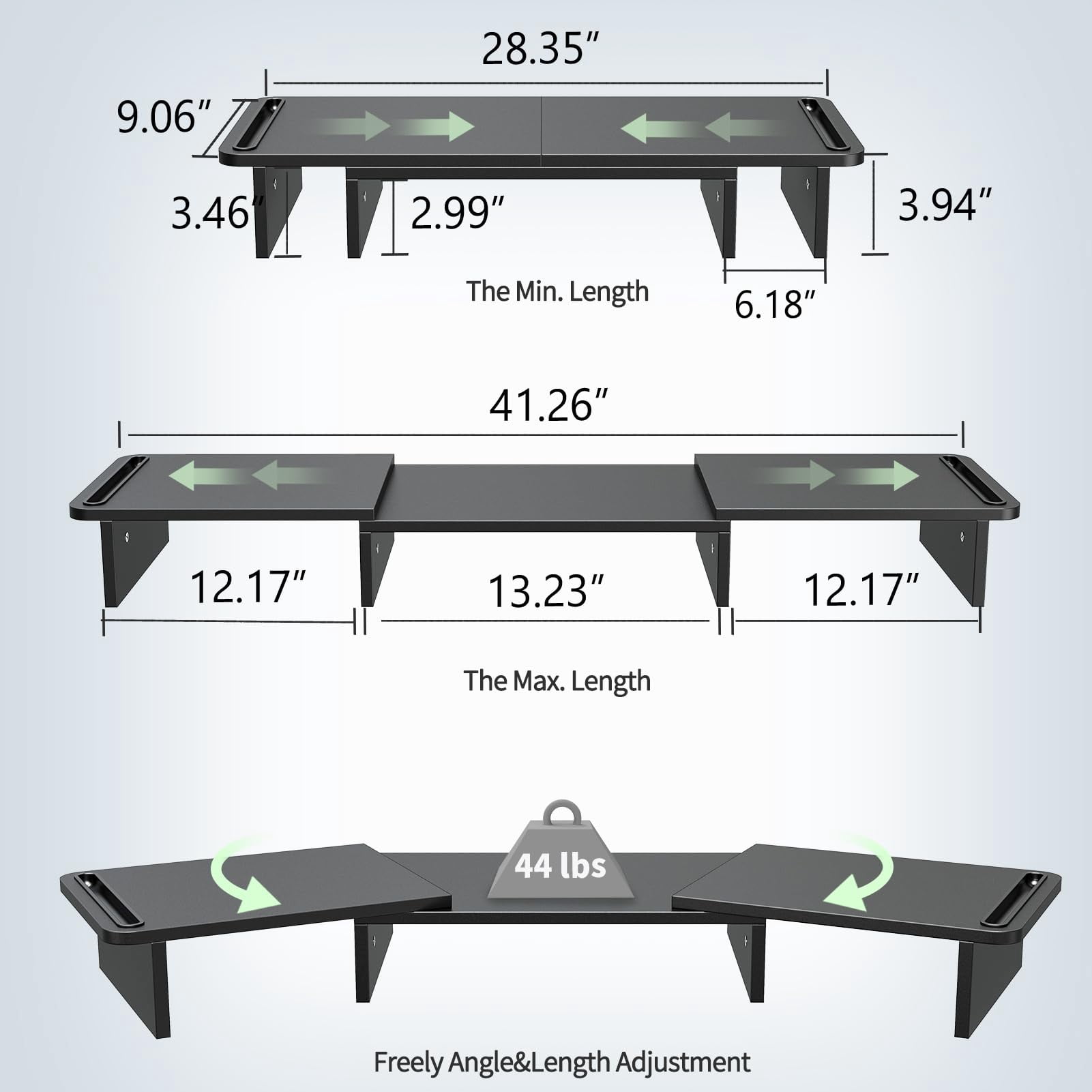 Dual Monitor Stand Riser  With Adjustable Length And Angle Wood For Desk 2 Monitors Storage Space