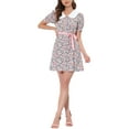 thumbnail image 1 of INSPIRE CHIC Robe-Chemise Courte à Manches Courtes pour Femme, Coupe Évasée, Col Contrastant, TG Rose-Blanc, 1 of 5