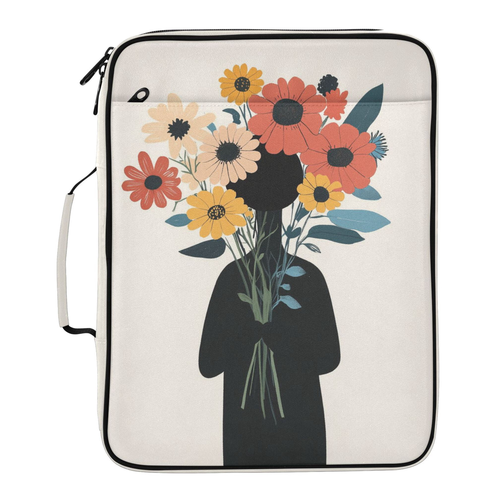FORMRS Accordion File Folder A4 Size 7-Pocket Expanding Document Organizer Bag with 3 Ring Binder, Black Flowers