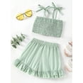 thumbnail image 3 of Kid Girl 2 Piece Summer Casual Shorts Set Spaghetti Strap Tei-Up Crop Top + Ruffle Shorts Outfits, 3 of 9