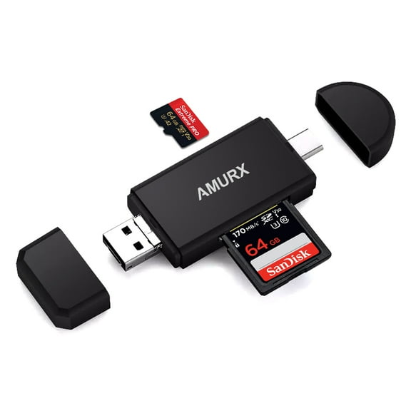 Amurx A320 Micro SD Card Reader, 3 in 1 USB-C/USB-A/Micro USB Card Adapter Works with SD/SDXC/SDHC/MMC/RS-MMC/Micro SD/Micro SDXC/Micro SDHC/UHS-I for Mac/PC/Laptop/Tablet/Phones