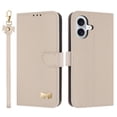 thumbnail image 2 of Compatible with iPhone 16 Crossbody Wallet Case,RFID Blocking Card Holder Slots Soft PU Leather+Inner TPU Magnetic Closure Shoulder Strap& Wrist Strap Bow Design Phone Case,Apricot, 2 of 12