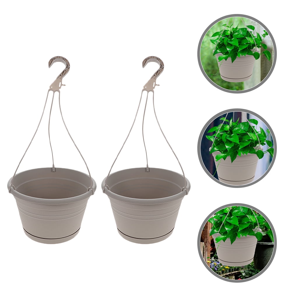 UNOMOR Hanging Planter Plastic 2Pcs Grey Flowerpot Pot Outdoor Plant Restaurant