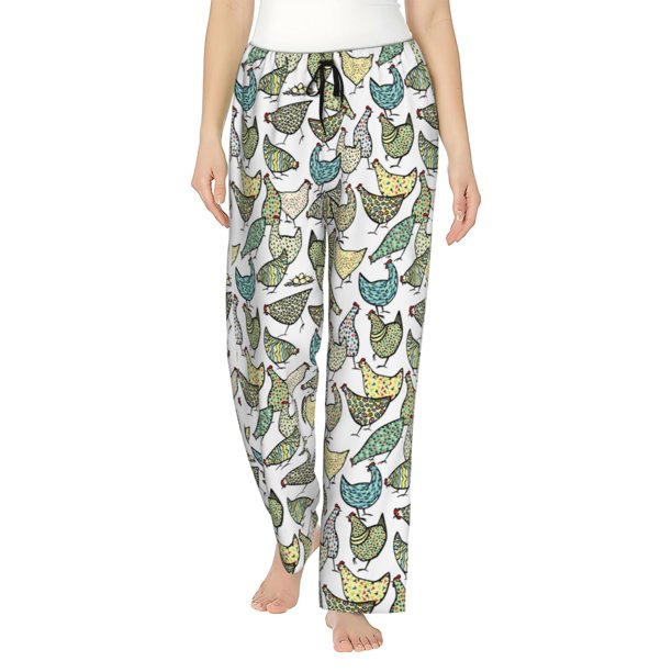 Balery Funny Chicken Pantalones de pijama para mujer, pijamas ultraligeros, pantalones de estar por casa-Small