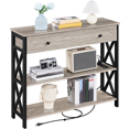 thumbnail image 1 of Yaheetech Vintage Wooden Console Table with Open Shelves, Gray, 1 of 8