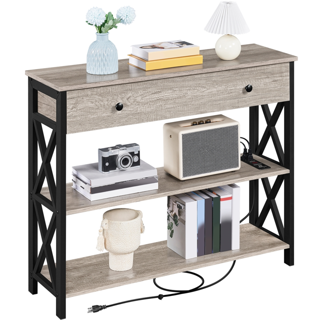 Yaheetech Vintage Wooden Console Table with Open Shelves, Gray