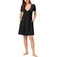 thumbnail image 2 of cheibear Chemise de Nuit Pyjama pour Femmes Col en V Tamis Extensible Robe de Détente TG Noir, 2 of 5