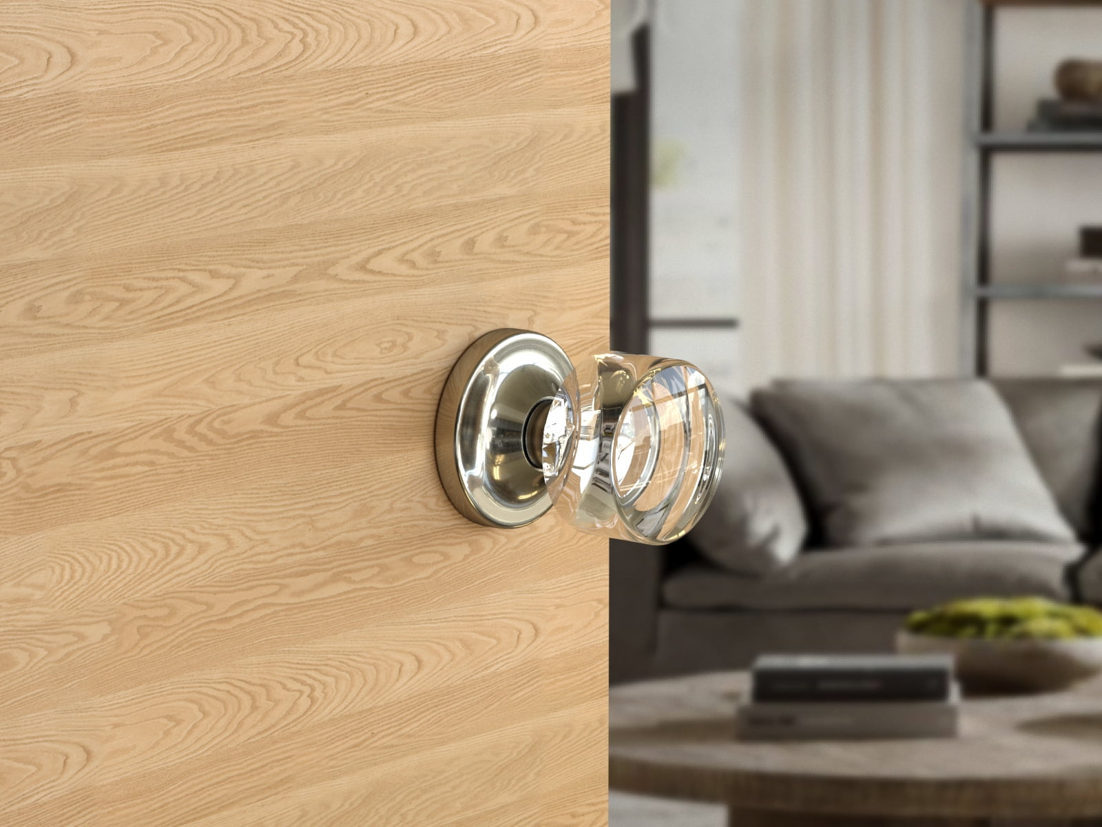 Passage Round Crystal Door Knobs Satin Nickel Round Rosette