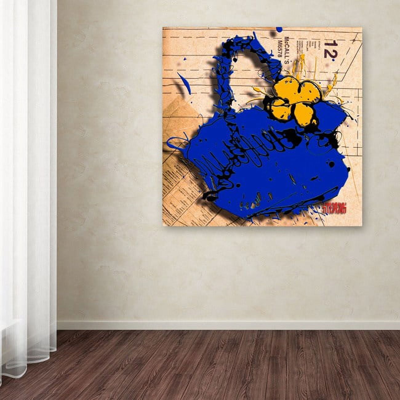 Trademark Fine Art "Flower Purse Yellow on Blue" Canvas Art by Roderick Stevens