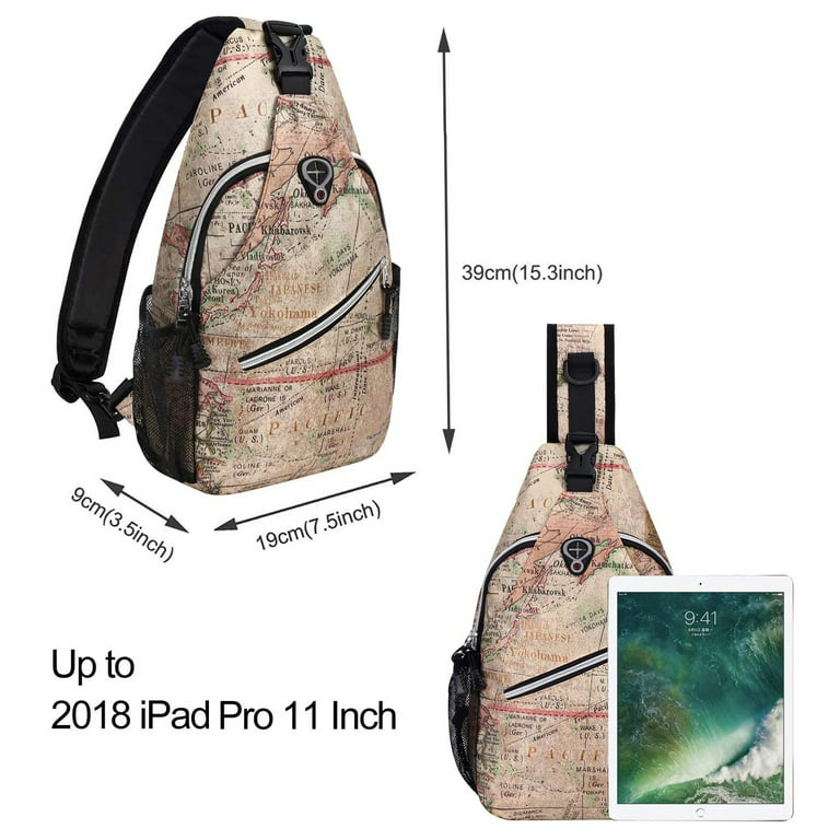 Mosiso Polyester Sling Bag Backpack Travel Hiking Outdoor Sport Crossbody  Shoulder Bag Multipurpose Daypack for Women Men, Camel Base World Map 