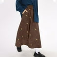 thumbnail image 5 of qolati Midi Skirts for Women Plus Size Floral Embroidery A Line Corduroy Skirt Dressy Elastic High Waisted Long Skirt with Pockets Casual Winter Fall Vacation Outfits Khaki XXXXXL, 5 of 7
