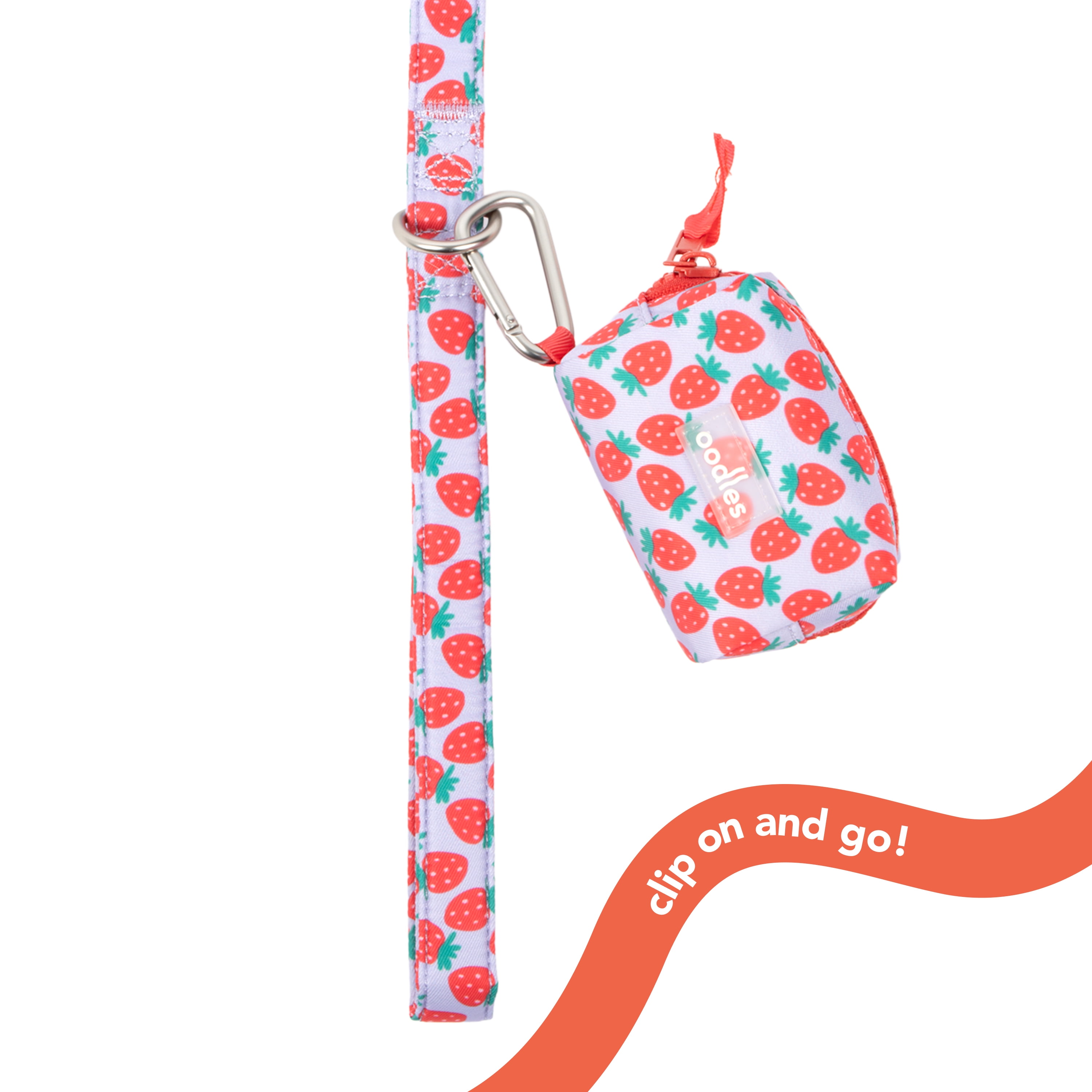 Oodles Purple Strawberry Print Dog Walking 3 Piece Set, Small