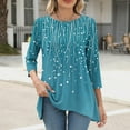 thumbnail image 5 of QQAMB 3/4 Sleeve Tunic Tops for Women Dressy Casual Crewneck Floral Printed Loose Blouse Flowy Shirts Light Blue 2XL, 5 of 7