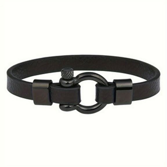 Uijokdef 1 PCS Fashionable and Minimalist Stainless Steel Leather Bracelet With Charming Temperament For Men