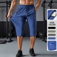 thumbnail image 2 of Glisme Mens Pants Straight Leg Capri Pants Solid Color Workout Gym Yoga Beach Shorts With Zipper Pockets Basic Bottoms Blue L, 2 of 6