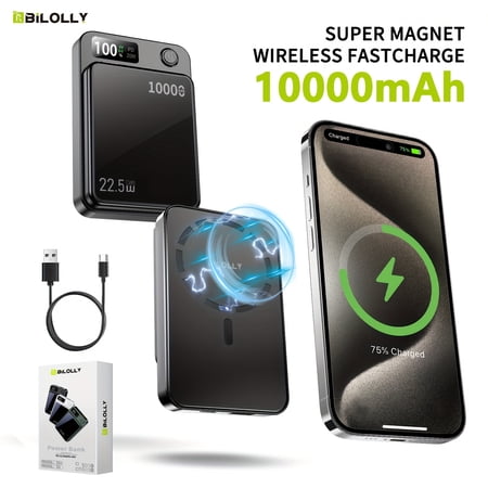 Magnetic Wireless Power Bank 5000/10000/15000mAh 30W PD Fast & 15W Wireless Charger Magnetic for iPhone 17-12 Series Wired Charging for Android