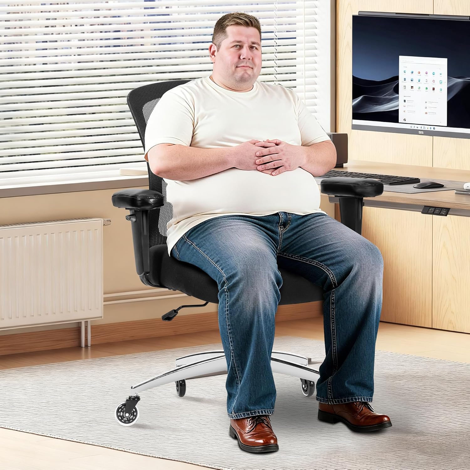 Bigroof Office Chair 600lbs, Ergonomic Computer Chair  3D Adjustable Armrest Lumbar Support  for Home Office