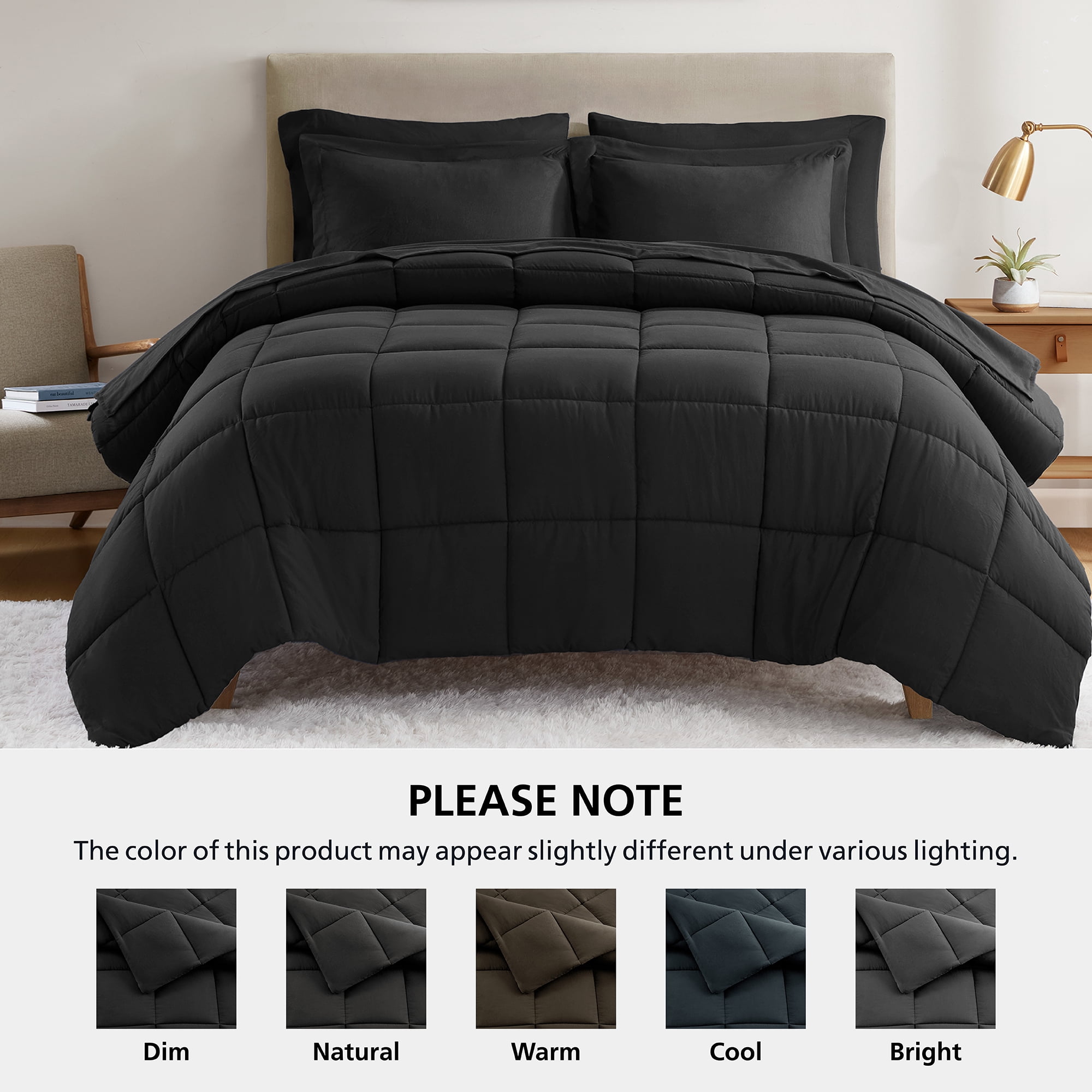 Mainstays All in One Down Alt Reversible Comforter and Sheet set- 7 Piece, Full, Black