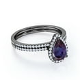 thumbnail image 3 of JeenMata Signature Halo 1.5 Carat Pear Cut Synthetic Alexandrite and Moissanite Half Eternity Wedding Ring Set in 18k Black Gold over Silver, 3 of 4