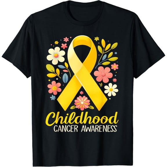 Gold Ribbon Childhood Cancer Awareness Girls Kids Women T-Shirt