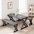 thumbnail image 3 of Dining mesa y bench set para 4: rectangular dining room mesa set con sturdy metal frame, space-saving para kitchen, dining room, o apartment (gris), 3 of 8