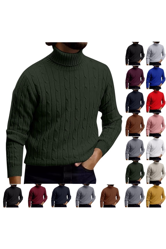 Long Sleeve Shirts for Men Undershirt, Men's Long Sleeve Turtleneck Cable Knit Sweater Winter Casual Base Layer Tops